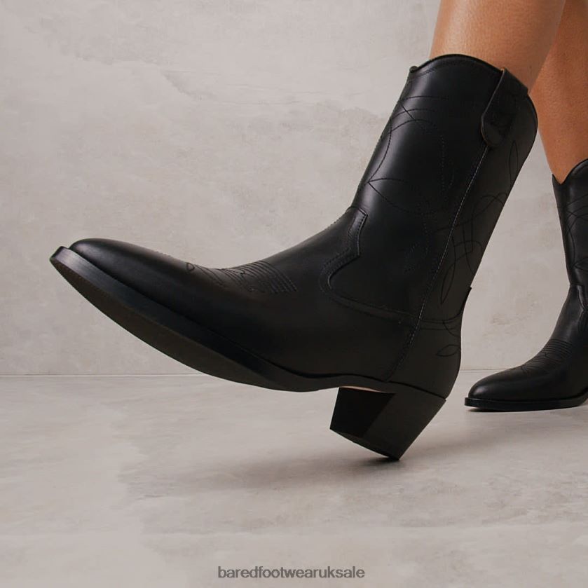 Black Leather Flat Boots Women Bared Footwear N06D2V149 Tinkerbird