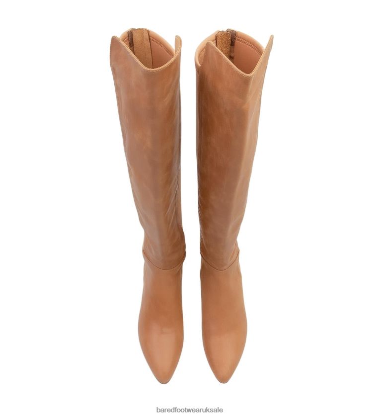 Tan Leather Flat Boots Women Bared Footwear N06D2V160 Ostrich