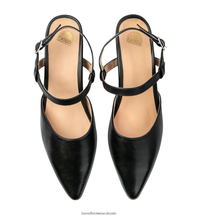 Black Leather Low Heels Women Bared Footwear N06D2V249 Marabou