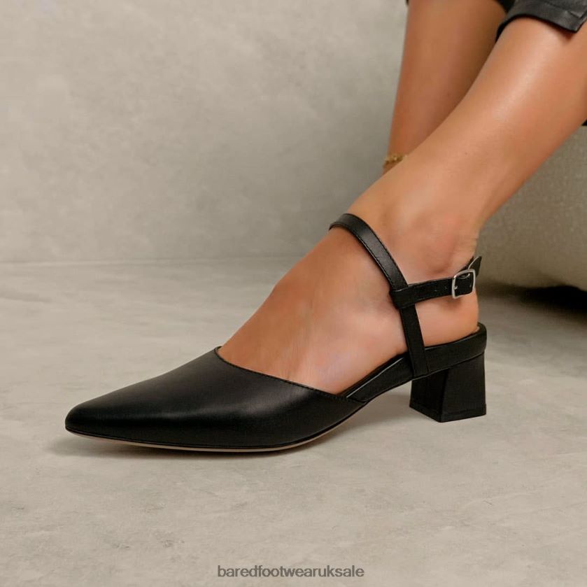 Black Leather Low Heels Women Bared Footwear N06D2V249 Marabou