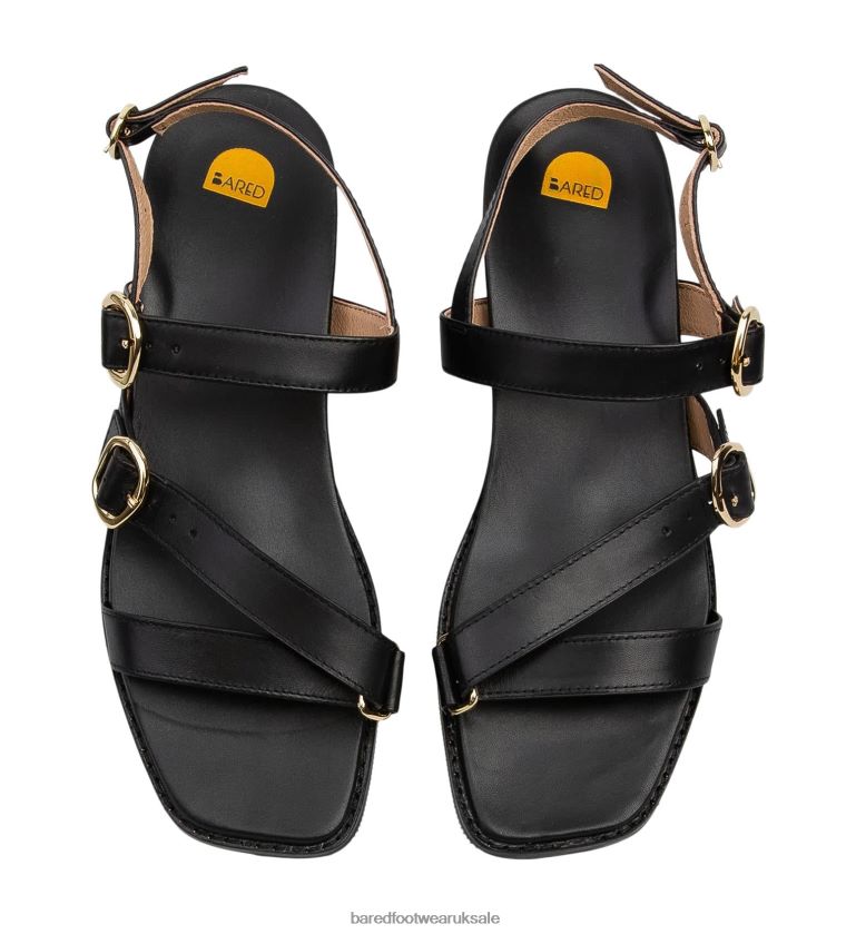 Black Leather Flat Sandals Women Bared Footwear N06D2V220 Wrybill