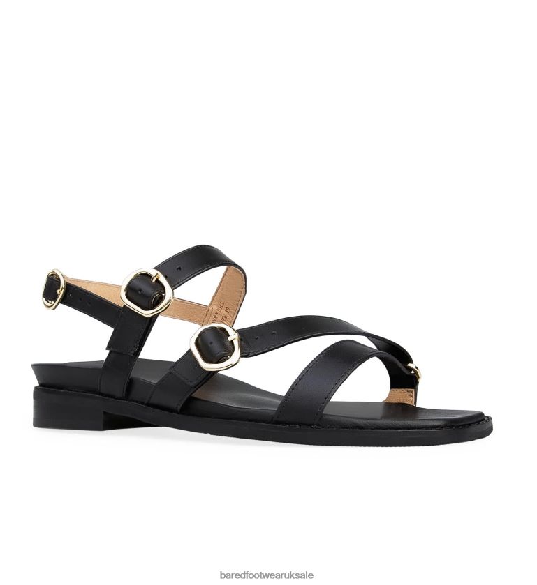 Black Leather Flat Sandals Women Bared Footwear N06D2V220 Wrybill