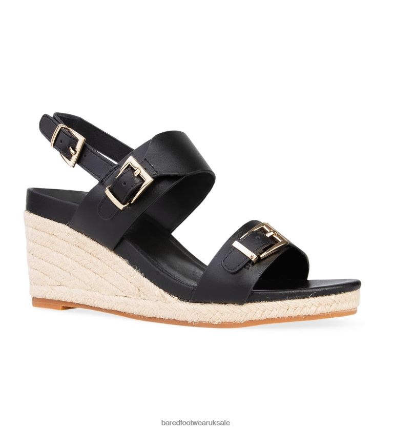 Black Leather Wedges Women Bared Footwear N06D2V236 Kinglet